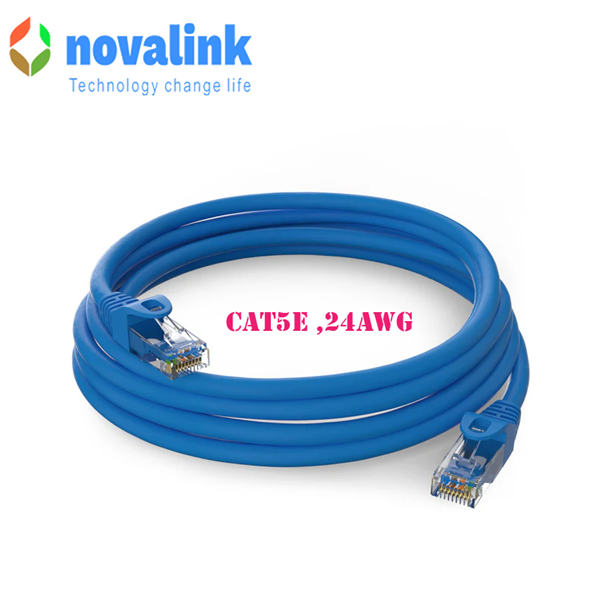 D&acirc;y Mạng Cat5E D&agrave;i 6m M&agrave;u Xanh Dương Novalink NV-10208 - L&otilde;i Đồng Nguy&ecirc;n Chất, Chuẩn UL, Sản Xuất Tại Việt Nam
